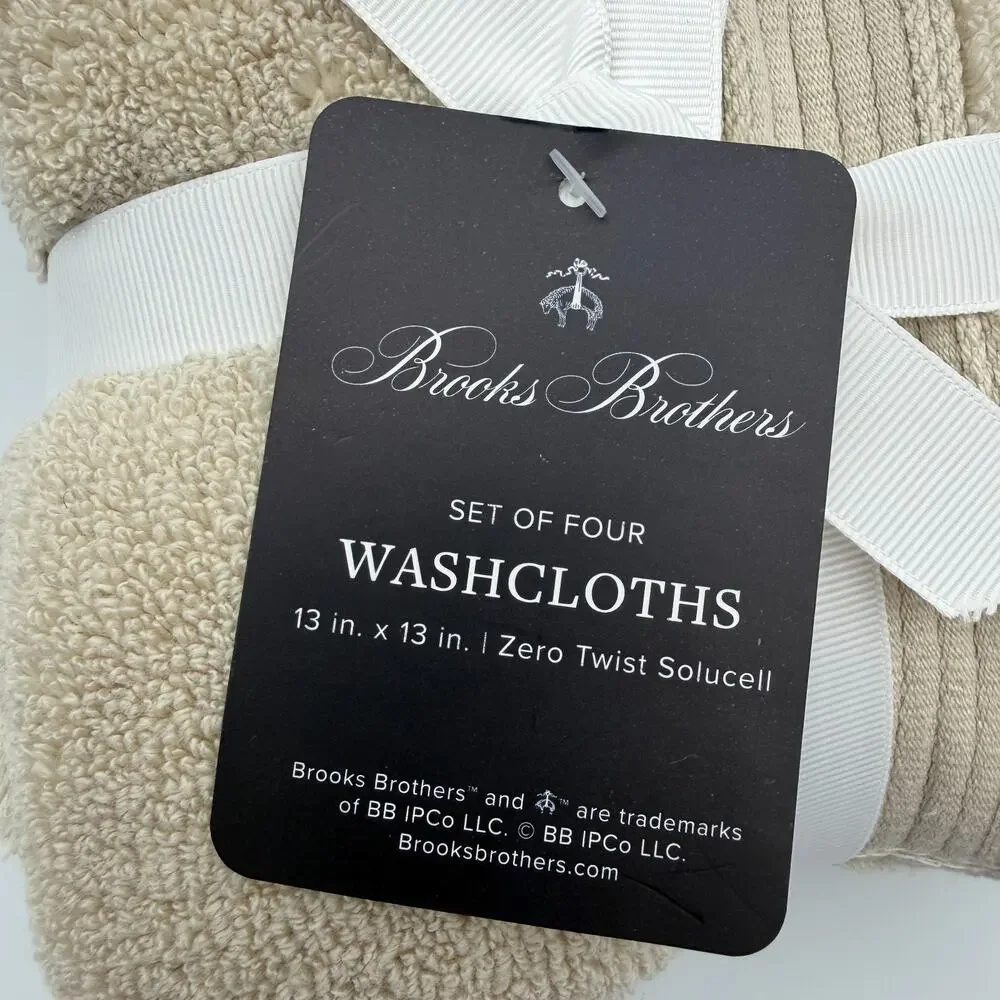 Brooks Brothers Washcloths Set of 4 Beige Stone Zero Twist Solucell 13